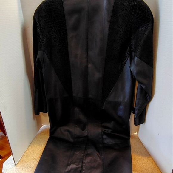 Charles Klein Vintage Long Leather Jacket  Duster Trench Generous Size Small - Picture 7 of 8